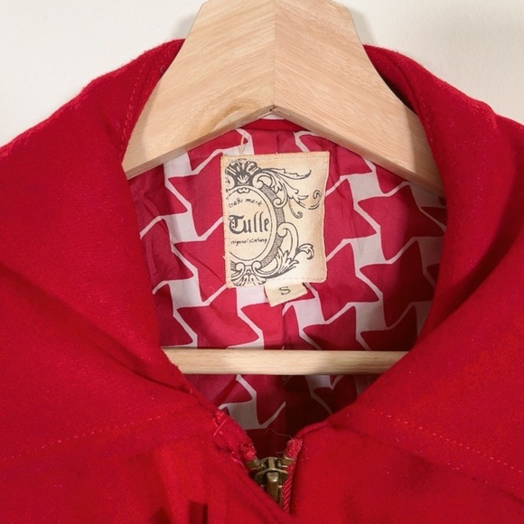 Anthropologie Tulle Red Toggle Button Coat - Picture 6 of 14